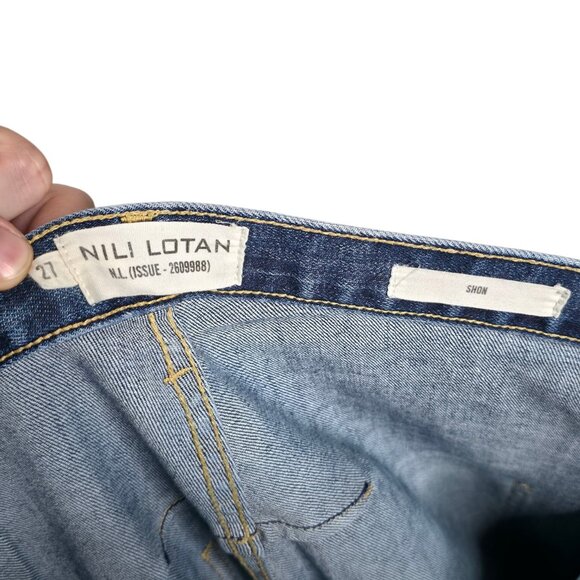 Nili Lotan Shon Tribeca Wash Jean Denim Blue Barrel Leg Size 27 - Picture 3 of 8